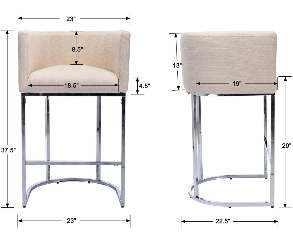 Contemporary Cream Linen Bar Stool, 29" Upholstered Fabric Counter Height Barstool Kitchen Counter Island Stool with