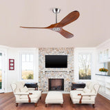52 Inch Outdoor Ceiling Fan with Remote Control - Solid Wood 3 Blade, Water Resistant, Walnut
