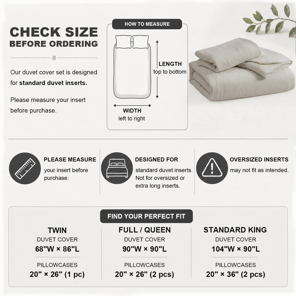 Muslin Duvet Cover, 100% Cotton Gauze, Soft Textured Linen Color