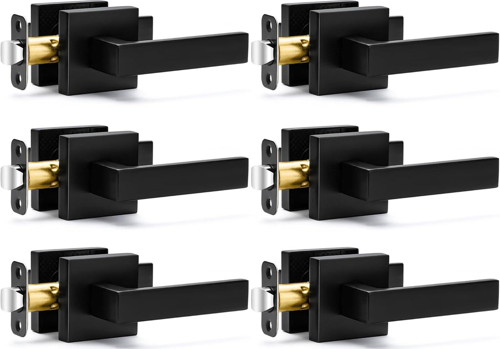 6 Pack Passage Door Handles Matte Black Door Knobs