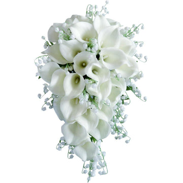 Bridal Bouquets for Wedding, Artificial White Water Drop Waterfall Calla Lily Romantic Bouquets, Cascading Bouquet