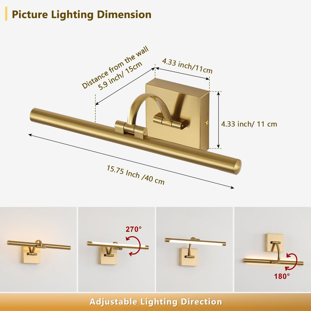 Brass Picture Lights for wall Hard-Wired LED Picture Lighting Dimmable Art Light Gallery Lighting for Wall Portraits