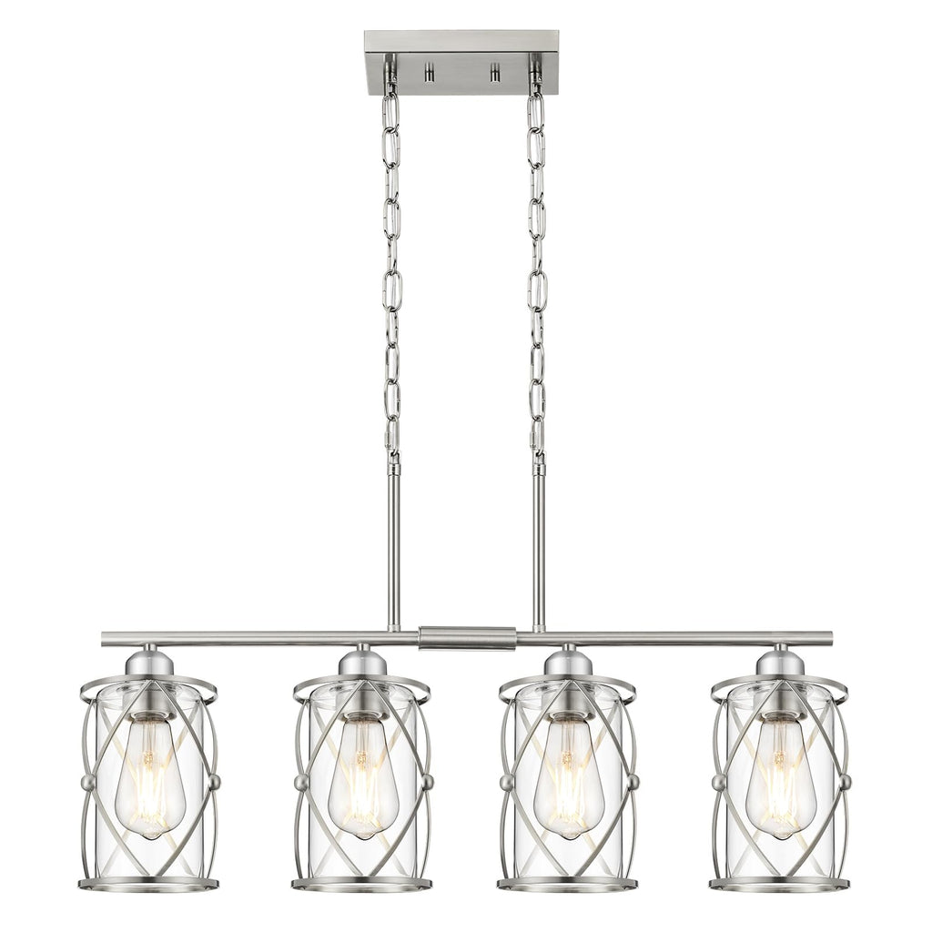 Kitchen Island Lighting, Modern Brushed Nickel Dining Room Light Fixtures with Clear Glass, Farmhouse