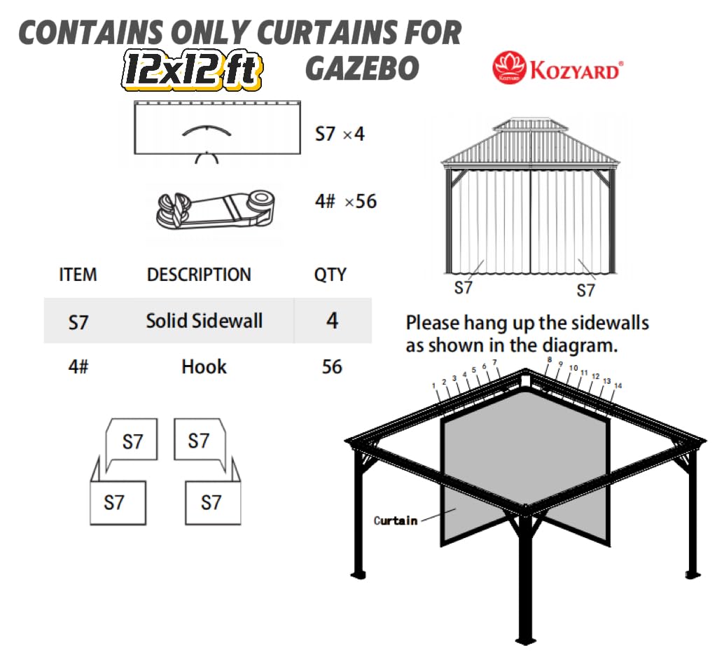 12' x 12' Outdoor Gazebo Privacy Curtain Sidewall