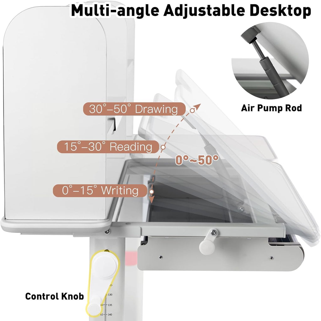 47'' Adjustable Kids Desk with Hutch, Storage Drawers & Bookstand