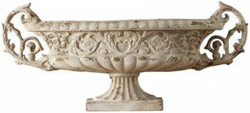 Decorative Vase Vintage Urn Planter with Embossed Floral Relief Pedestal Base Flower Pot Carved Scroll Handles