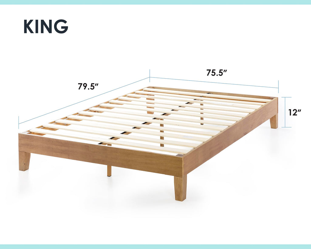 Naturalista Grand - 12 Inch Solid Wood Platform Bed with Wooden Slats - No Box Spring Needed - King (Natural Pine)