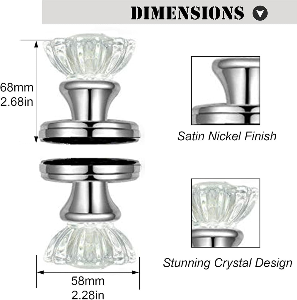 4 Pack Crystal Dummy Door Knobs Interior, Glass Dummy Door Knobs