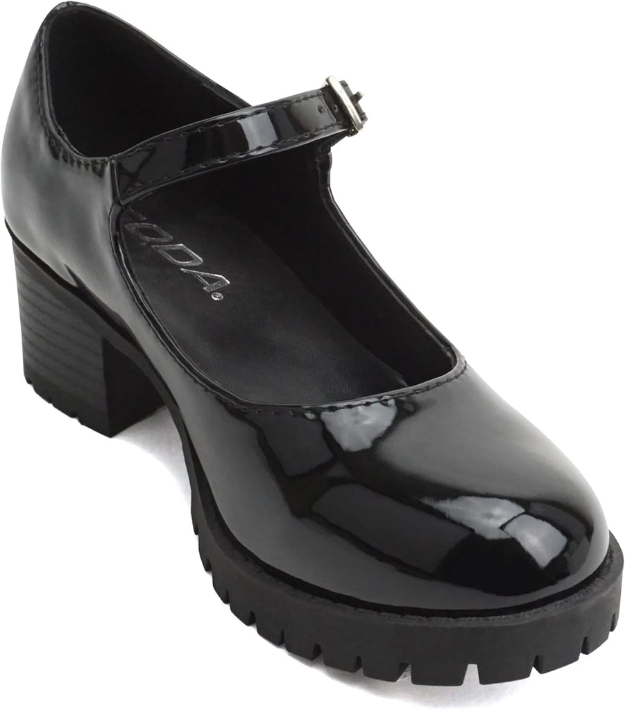 Boxer-2 Kids/Children/Girls Lug Sole Block Heel Mary Jane with Adjustable Strap