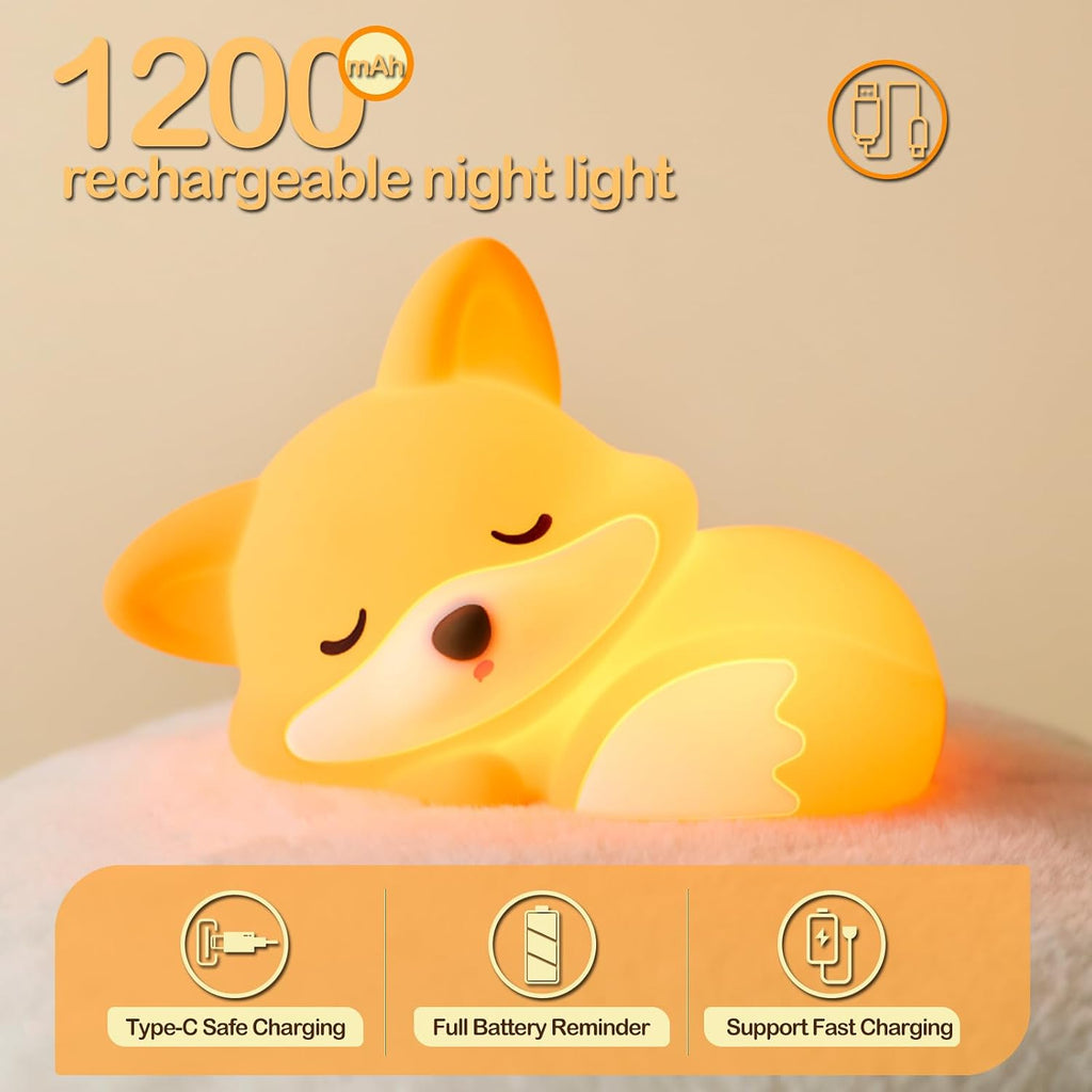 Fox Night Light, LED Squishy Novelty Animal Lamp, Food Grade Silicone, 2 Level Dimmable, Nursery Nightlight for Desk