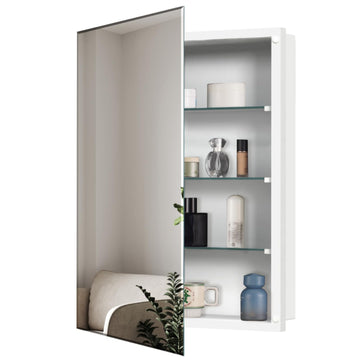 Bathroom Medicine Cabinet with Mirror, 20x26 Inch Rectangular Beveled Mirror Cabinet, Wall Mounted Metal Cabinet
