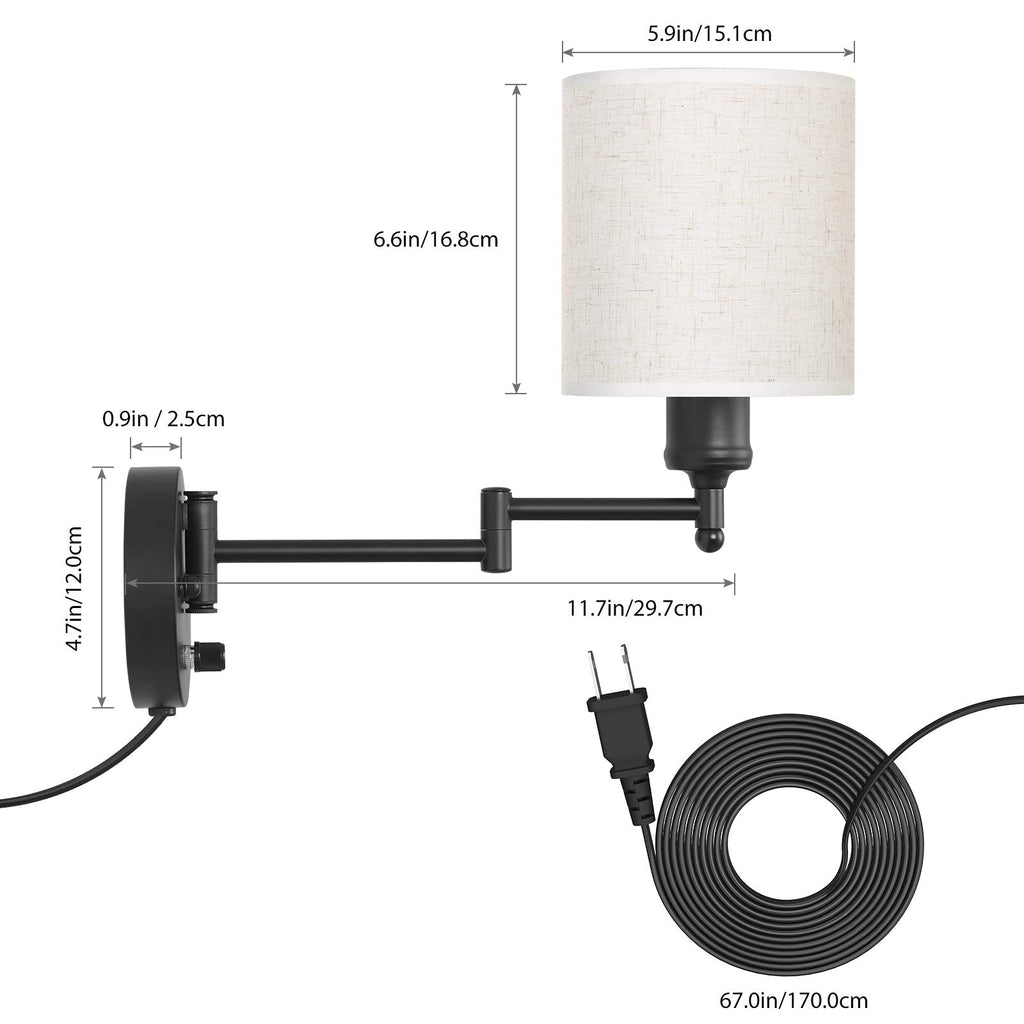 Plug in Wall Sconce Set of 2, Swing Arm Wall Lamps