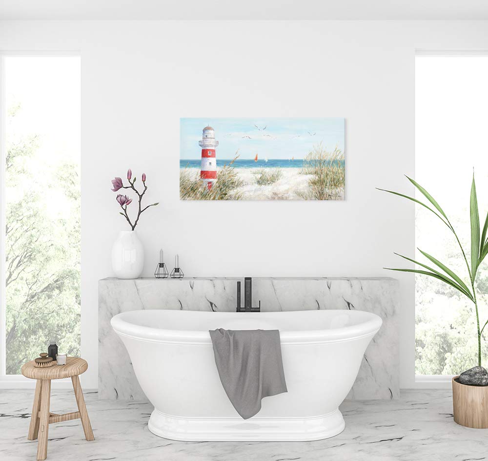 Lighthouse Canvas Wall Art Bathroom Lighthouse Art Seagull Themed Boat Wall Coastal Wall Decor Large Framed Easy to