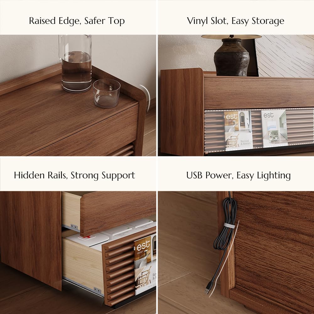 Mid Century Modern TV Stand, 94.49" Wood Media Console with Adjustable LED Light, Entertainment