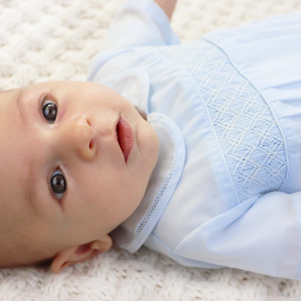 Baby Boys' Romper with Smocking and Faggoting