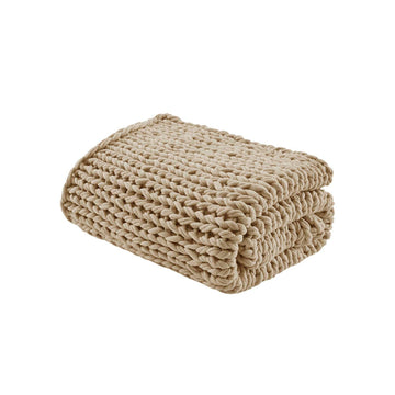 Chunky Double Knit All Season Throw Blanket, 50 x 60", Tan