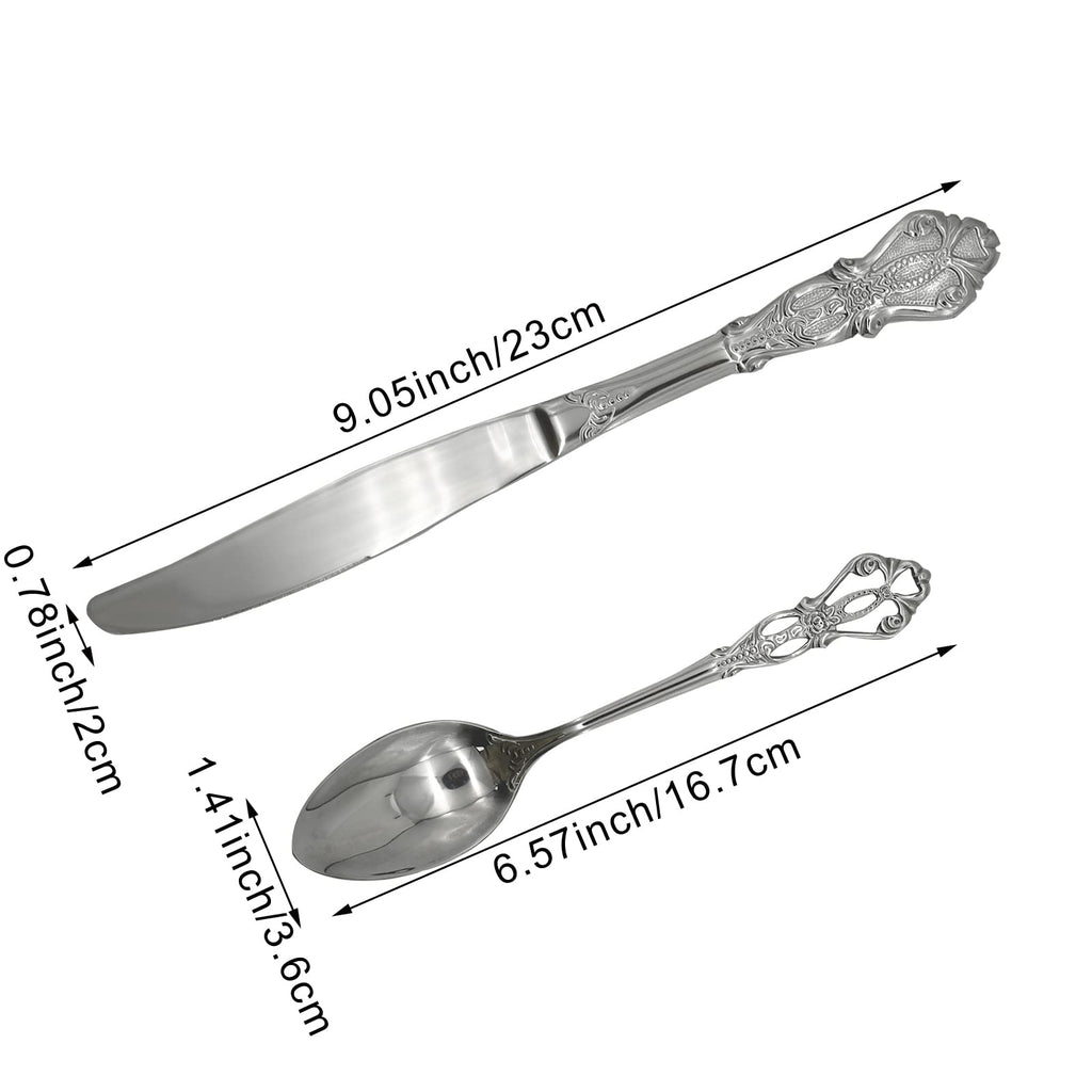 24Pcs Vintage Baroque Silverware Set 18/10(304) Stainless Steel