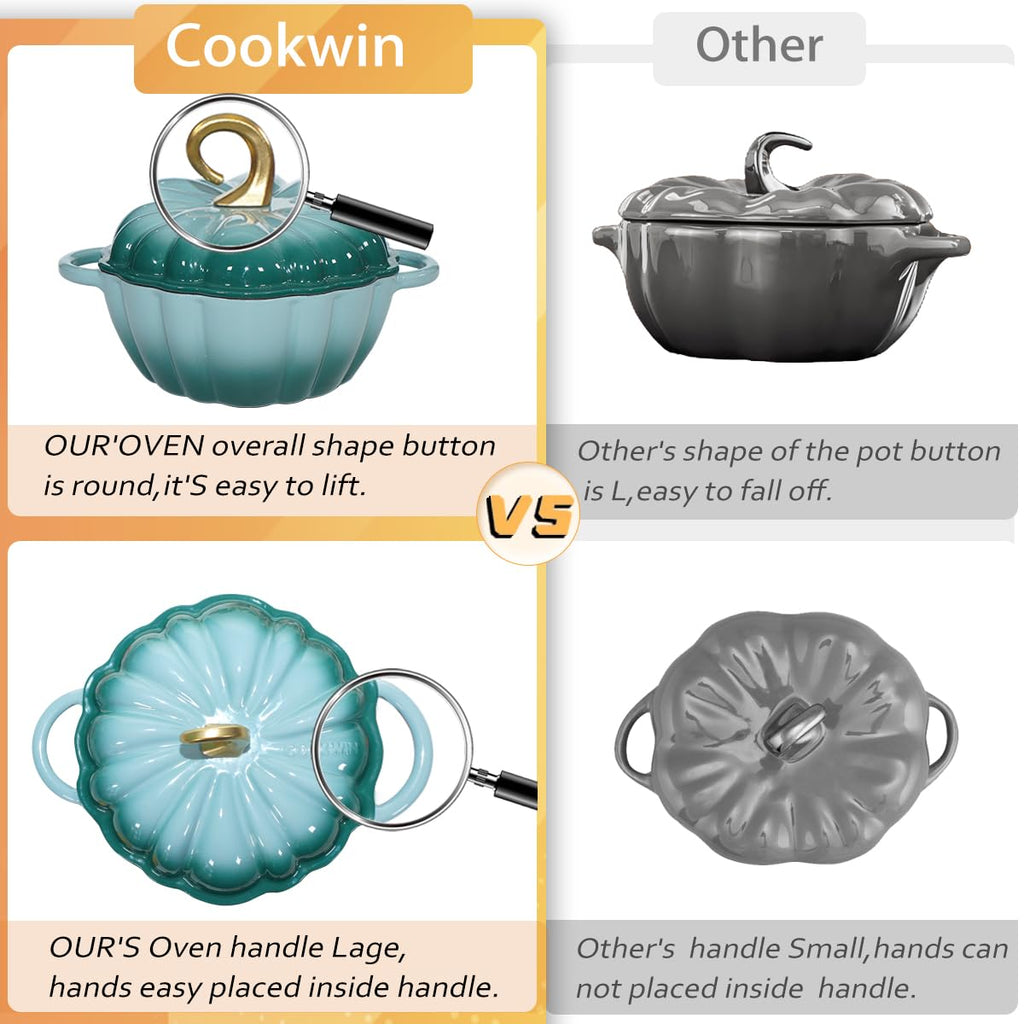 Pumpkin Enameled Cast Iron Dutch Oven with Lid, 4.5 QT Dual Handles and Heavy Duty Pot, Oven Safe up to 500°F for