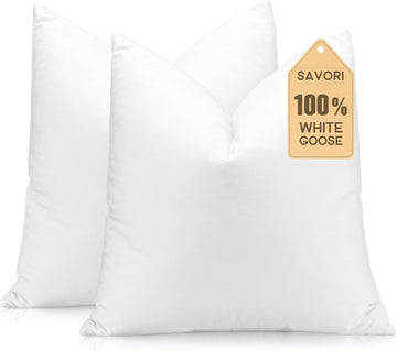 Down and Feather Throw Pillow Inserts 22x22 Soft Fluffy Pillow Inserts with 100% Down-Proof Cotton Cover - Set of 2