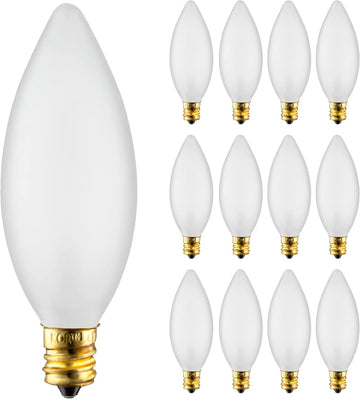 25W Incandescent Chandelier Bulbs, E12 Candelabra Base, 12-Pack