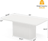 63" White Dining Table with Fluted Pedestal, Modern Kitchen Table for 4-6 People, Dining Room Table for Dining Room