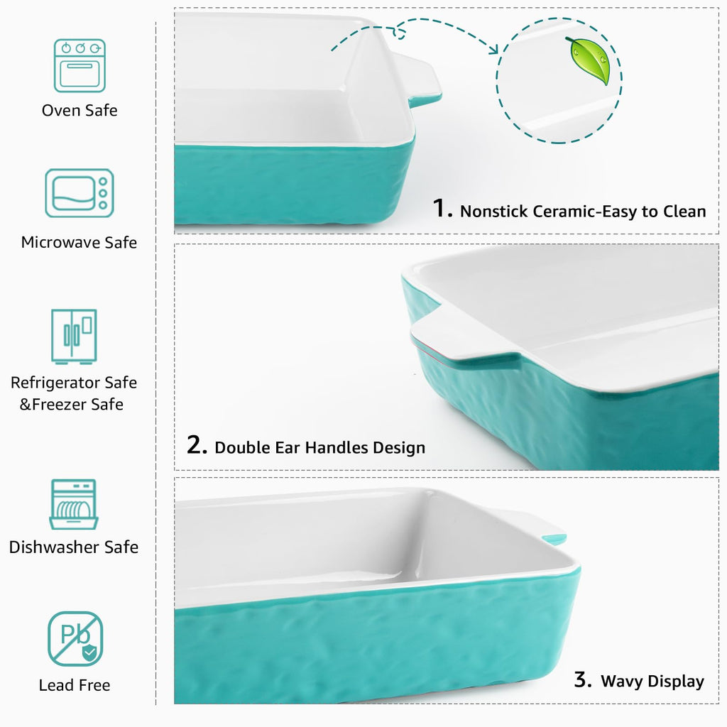 4 QT Baking Dish Deep Nonstick Dish Oven Safe, 9 x 13in, Aquamarine