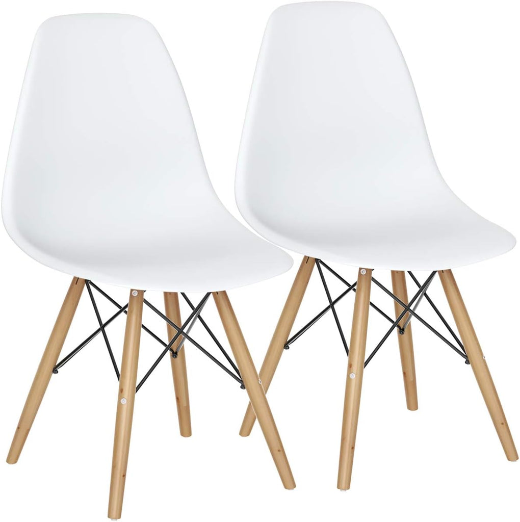 Dining Chairs Set of 2 White, Pre Assembled Mid Century Modern Dining Chairs with Wood Legs, Armless Kitchen Chairs