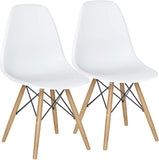 Dining Chairs Set of 2 White, Pre Assembled Mid Century Modern Dining Chairs with Wood Legs, Armless Kitchen Chairs