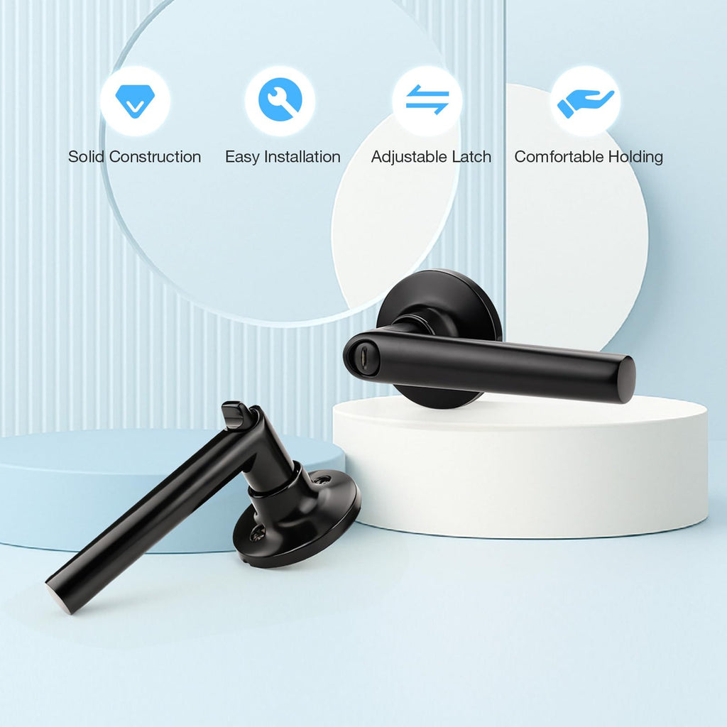 1 Pack Black Privacy Door Handle, Matte Black Door Handles Interior, Heavy Duty Door Levers, Black Bathroom Door