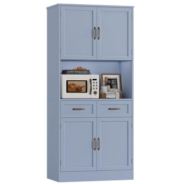 71" Tall Kitchen Pantry Storage Cabinet, Kitchen Hutch, Light Blue