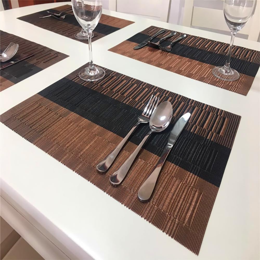 Placemats,Washable Vinyl Woven Table Mats,Elegant Durable Placemats for Dining Table (Bamboo-Brown) - Set of 6