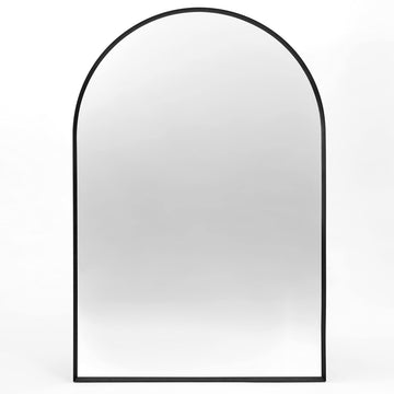 Black Arched Mantle Mirror 30x40in, Metal Framed Fireplace Decor