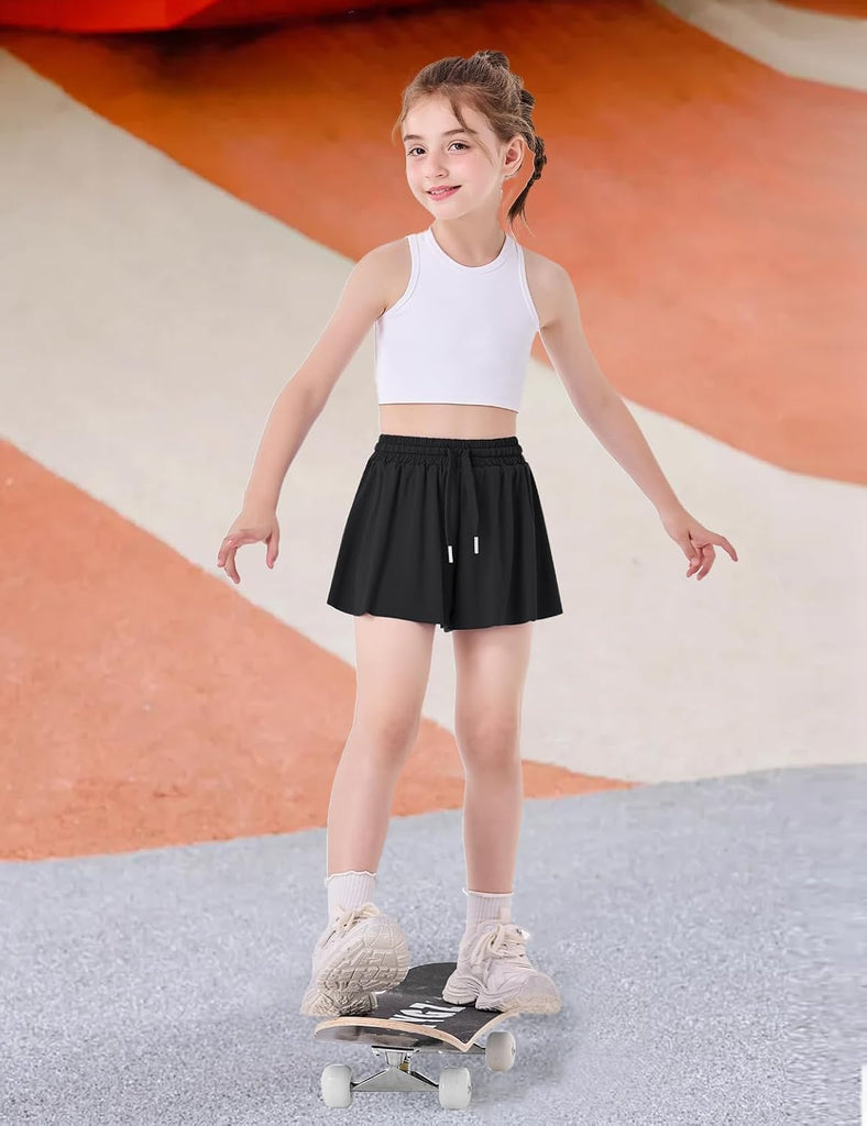 Butterfly Shorts Girls 2 in 1 Flowy Shorts with Pocket Athletic Skorts for Girls Running Tennis Skirts
