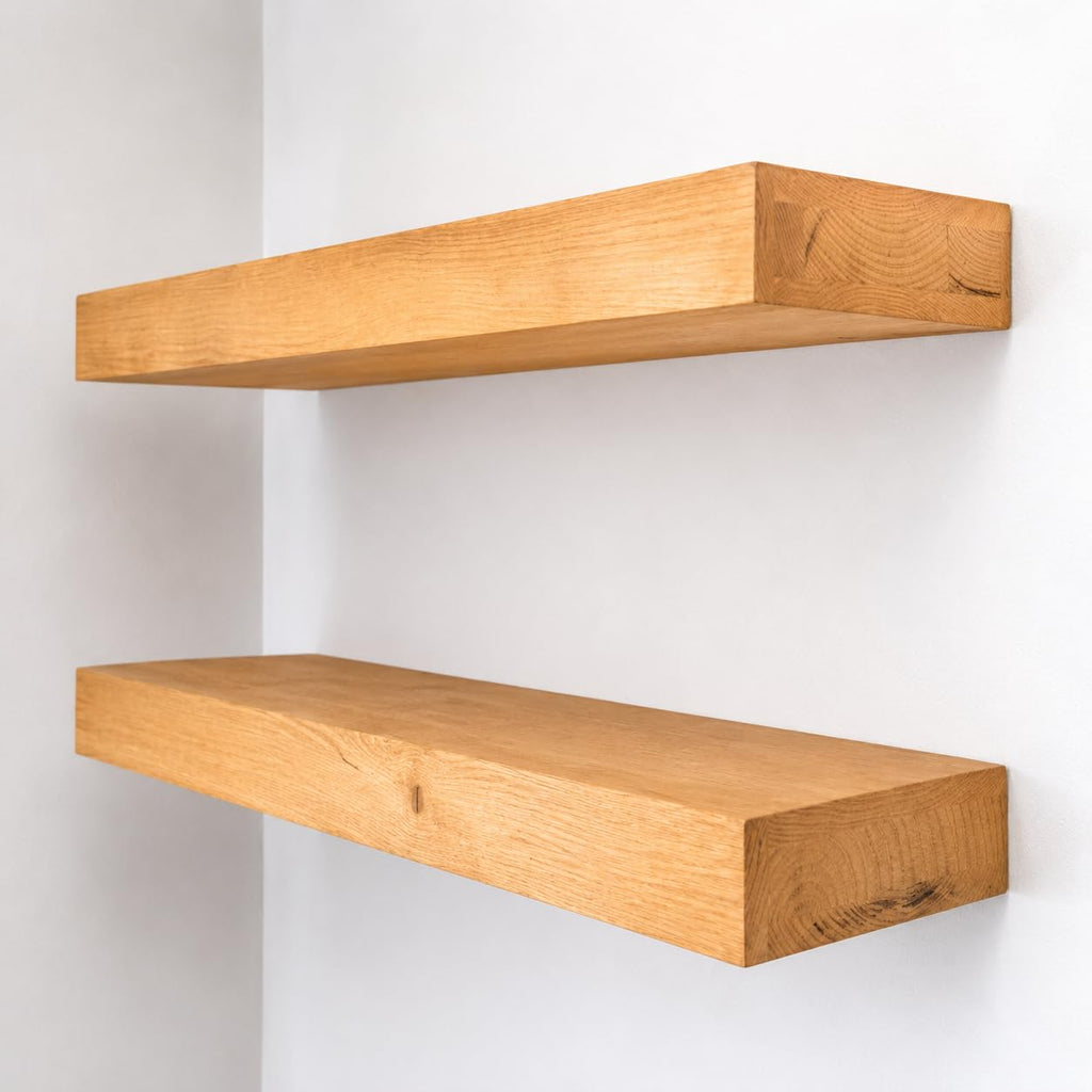 Modern Floating Shelves 3 Inches Thick for Wall, Wide Shelves, and Bathroom, Natural Pine Wood, Rustic Wooden Shelf