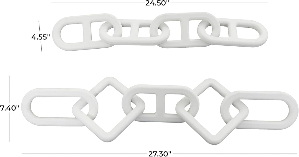 Wood Chain Decorative Sculpture Home Decor Statues, Set of 2 Accent Figurines 27", 25"W, White