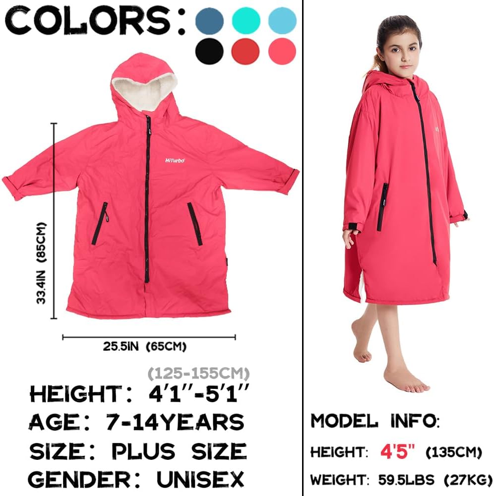 Warm Kids Swim Parka: Waterproof Changing Robe Sherpa Lined