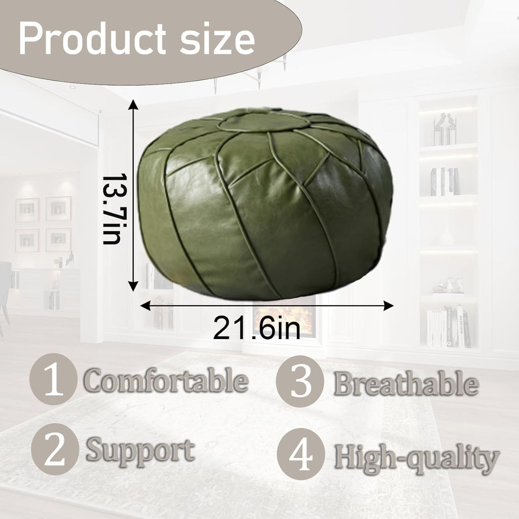 Handmade Moroccan Boho Chic Eco-Friendly Waterproof Faux Leather Unstuffed Pouf Ottoman Cover, Round Storage DIY Foot