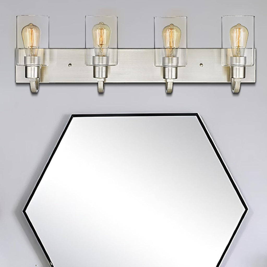 4-Light Vanity Light Fixture - Modern Bathroom Lighting Fixture, Brushed Nickel Finish with Clear Glass, YCE237B-4W BN
