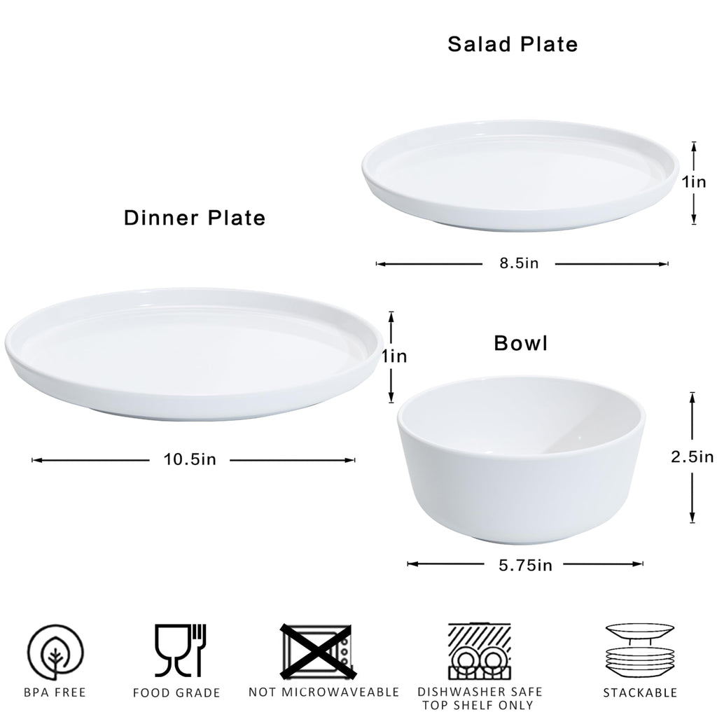 Basic White Melamine Dinnerware Sets, Elegant Unbreakable Dishes Set for 4