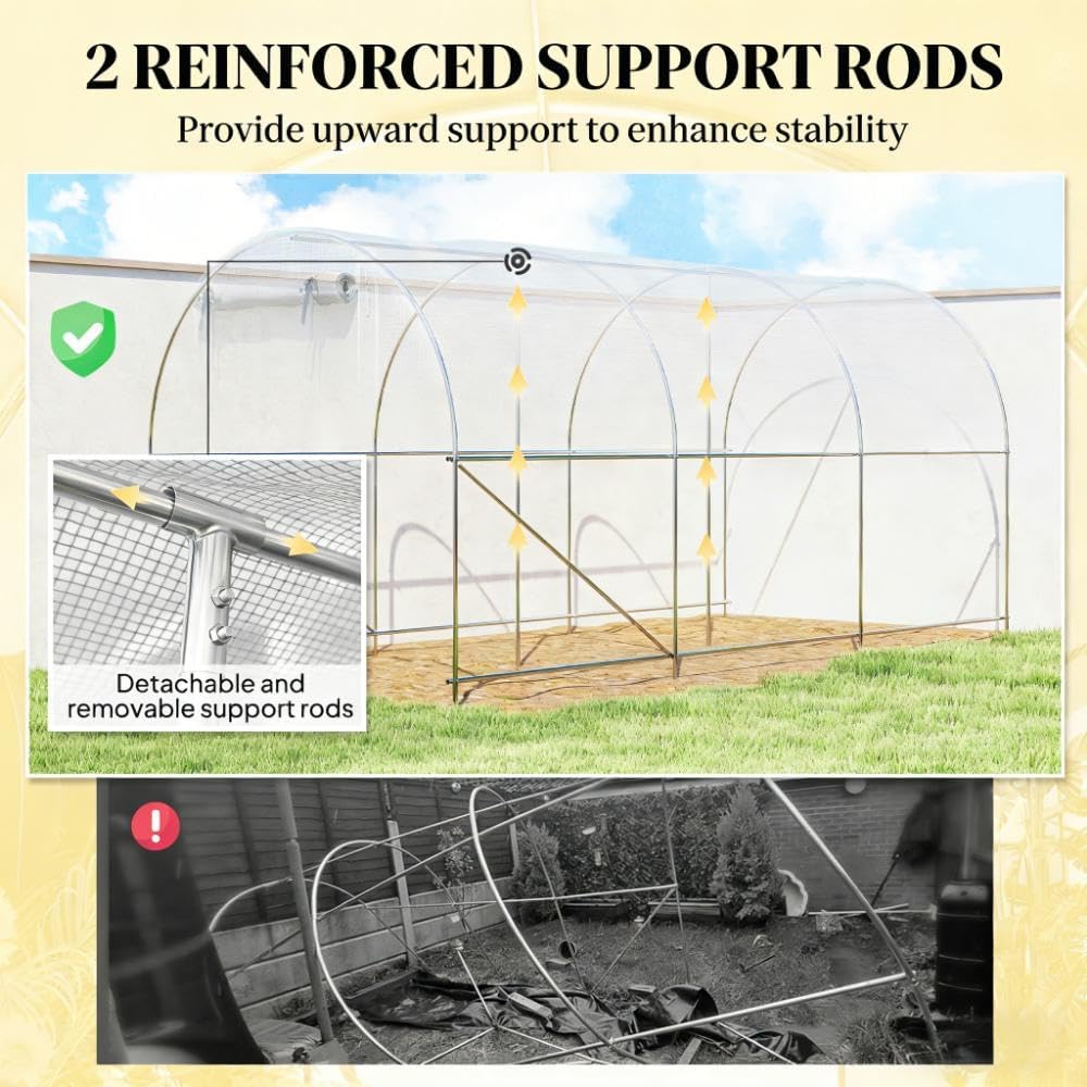 Portable Greenhouses for Outdoors, Walk-in Tunnel Hoop House Grow Tent | Sturdy galvanized steel frame with