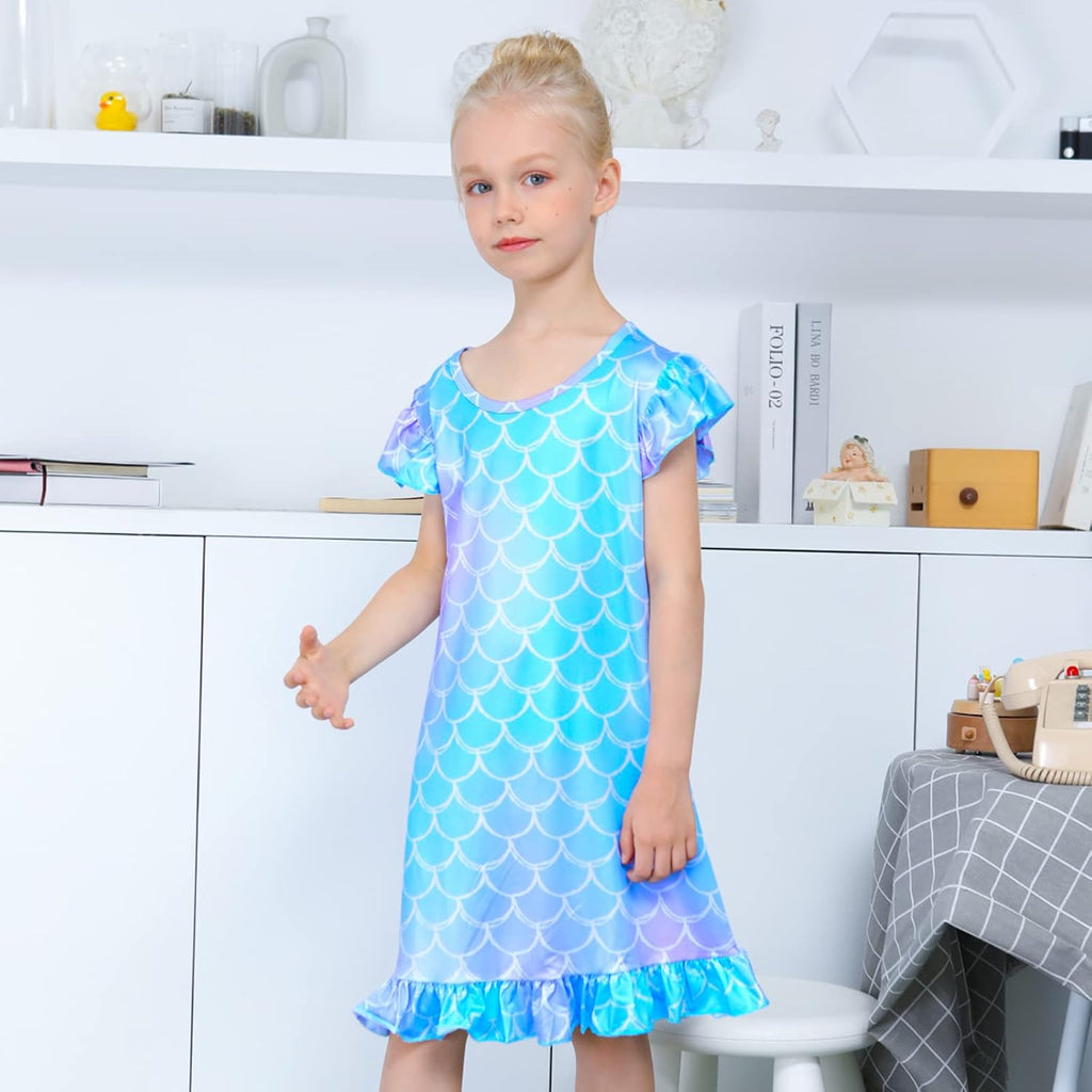 2pcs Girls Nightgowns, Unicorn Nightgown Princess Pajama Dresses for Girls Sleepwear Nightie