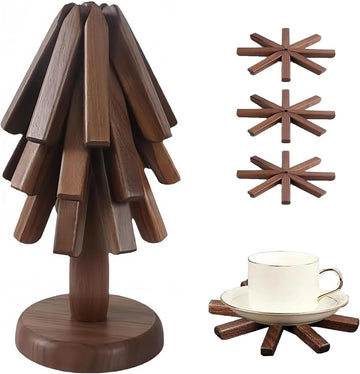 Tree Coasters, Wooden Trivet for Hot Dishes, 3-Piece Trivet Tree Set Coaster, for Hot Pots and Pans Heat Resistant - Set of 3