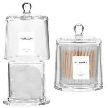 2 Pack Qtip Holder Thick Glass Apothecary Jars with Lid Accessories Vanity Organizers and Makeup Storage for Cotton