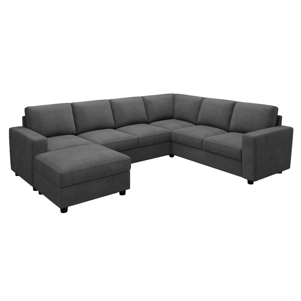 7 Seaters U Shape Corduroy Sectional Sofa, Dark Grey