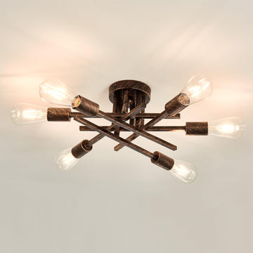6-Lights Semi Flush Mount Ceiling Light Fixture Vintage Modern Bronze Matte Sputnik Chandelier Farmhouse Ceiling Lamp