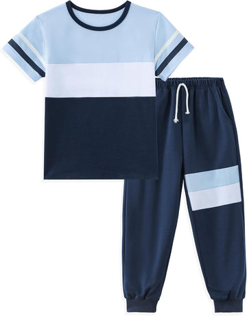 Boys Clothes 2 Piece Color Block Short Sleeve T-Shirt and Active ColorBlock Pants Casual Clothing Outfits