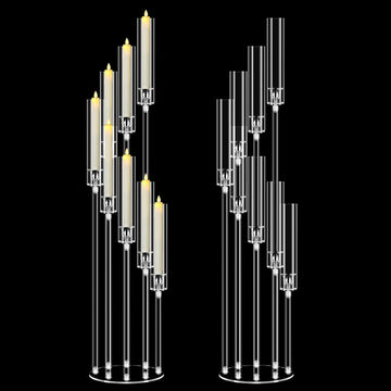 2 Set 8 Arm Acrylic Candle Holder, Mjkeomo 49.2'' Tall Candelabra Centerpieces for Tables Clear Candlesticks Holder