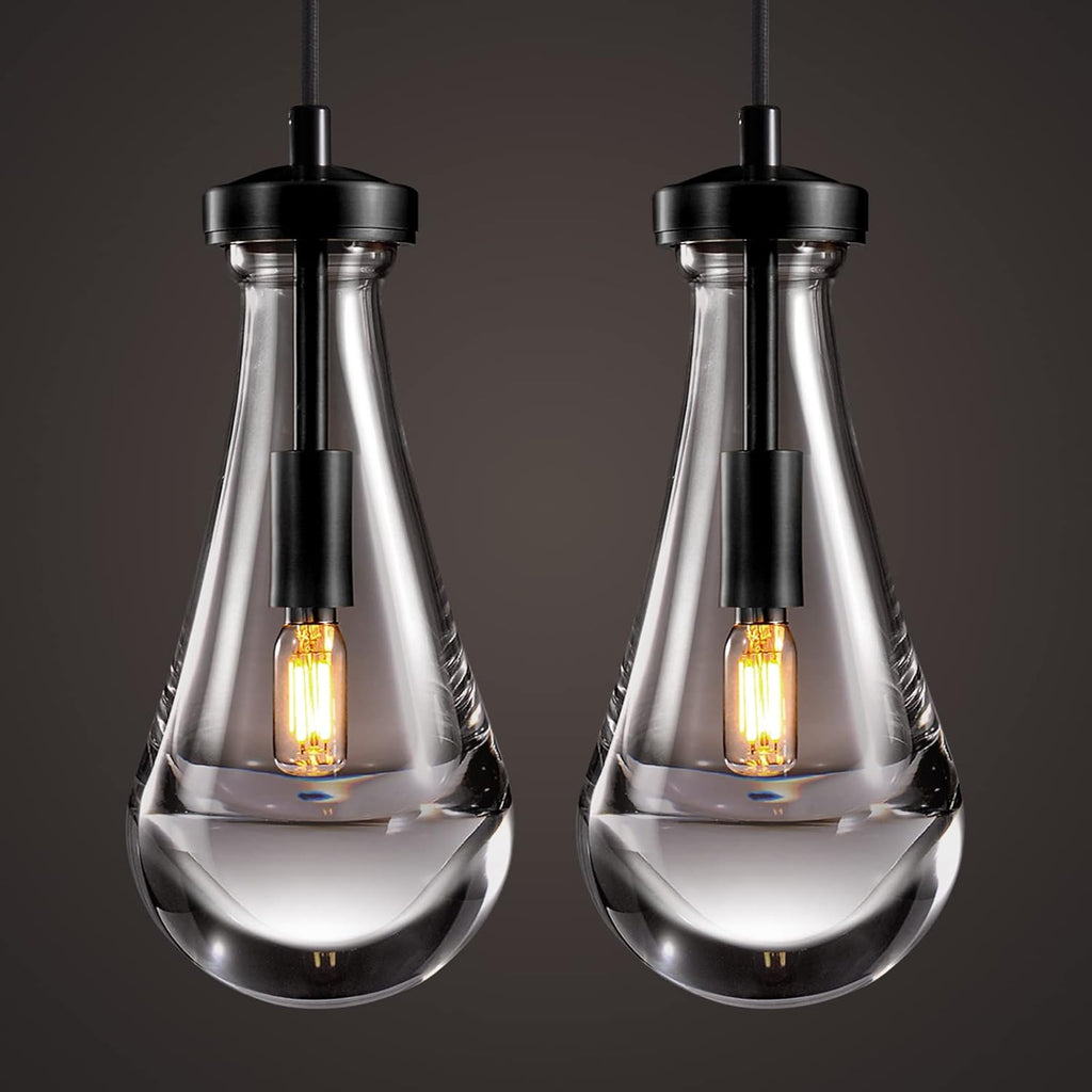 Raindrop Pendant Lights Kitchen Island Set of 2 Teardrop Black Hanging Light Fixtures Clear Solid Glass Pendant Light Modern Chandeliers for Dining Room Porch Corridor Living Room A121-B0BN12R4Q4