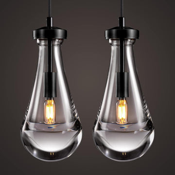 Raindrop Pendant Lights Kitchen Island Set of 2 Teardrop Black Hanging Light Fixtures Clear Solid Glass Pendant Light Modern Chandeliers for Dining Room Porch Corridor Living Room A121-B0BN12R4Q4