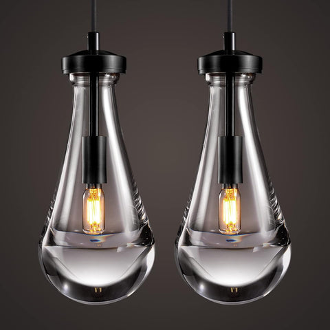 Raindrop Pendant Lights Kitchen Island Set of 2 Teardrop Black Hanging Light Fixtures Clear Solid Glass Pendant Light Modern Chandeliers for Dining Room Porch Corridor Living Room A121-B0BN12R4Q4